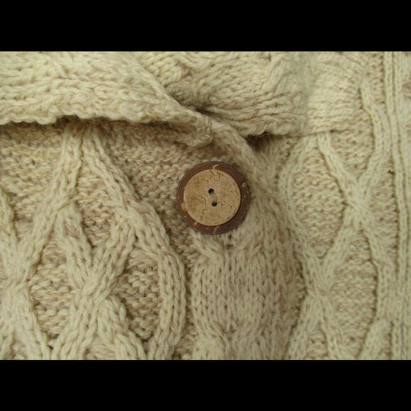 Carraigdonn Merino Wool Cardigan Sweater Large Chunky Cable Knit Cream Ireland - Picture 3 of 9